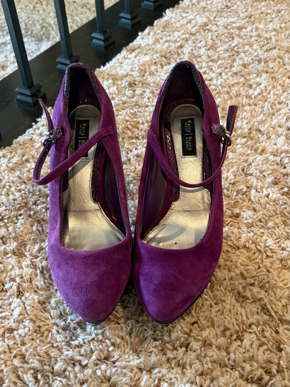 Bakers Purple Suede Mary Jane Heels with Ankle Strap